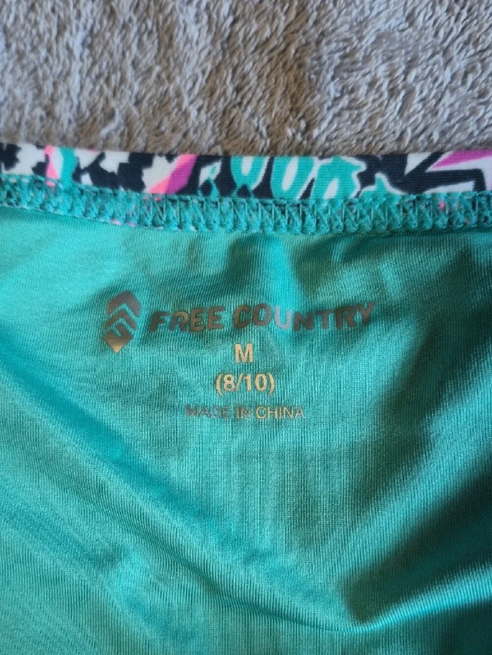 Free Country Teal Swim Bottoms with Pink & Black Geometric Trim